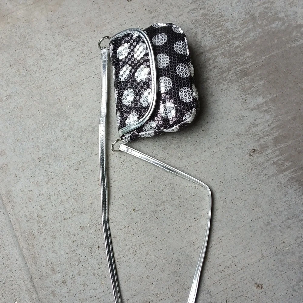 Girls Sequin Crossbody Bag - Black and Silver Polka Dot NWOT